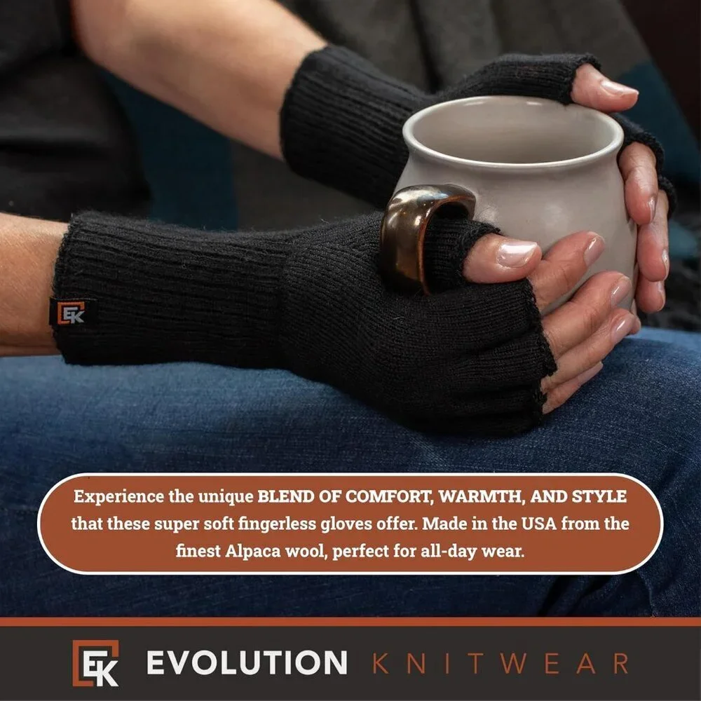Women's Black Super Soft Baby Alpaca Revolutionary Knitting Fingerless Gloves